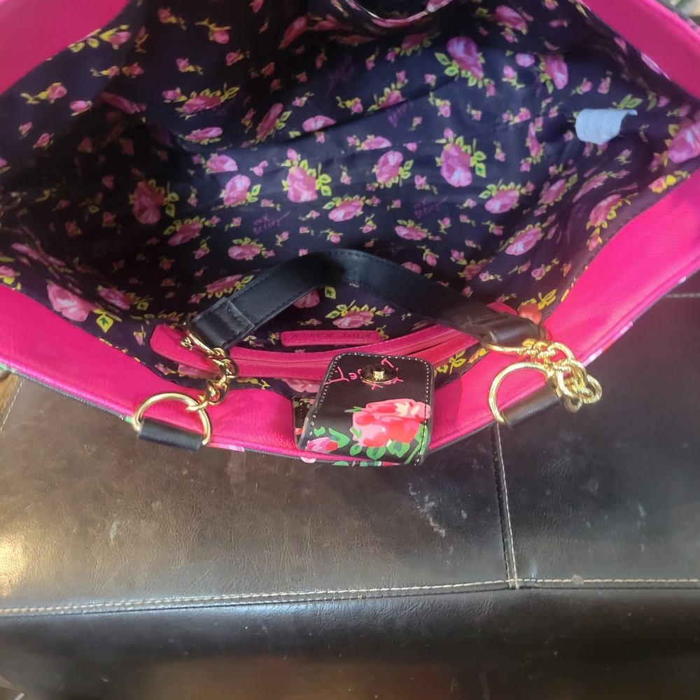 Betsey Johnson Black Floral Tote with Gold Accents - Picture 4 of 4